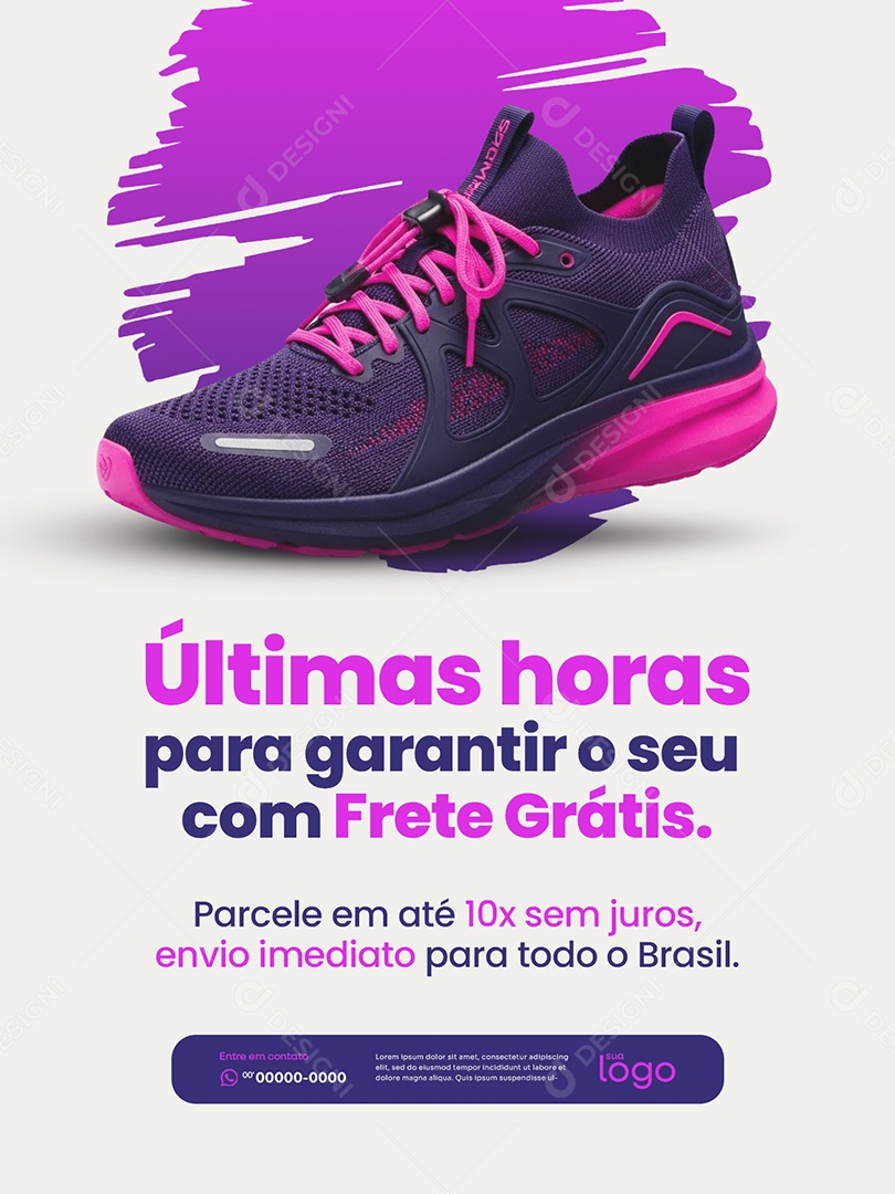 Loja de Calçados Últimas Horas para Garantir o Seu com Frete Grátis Social Media PSD Editável