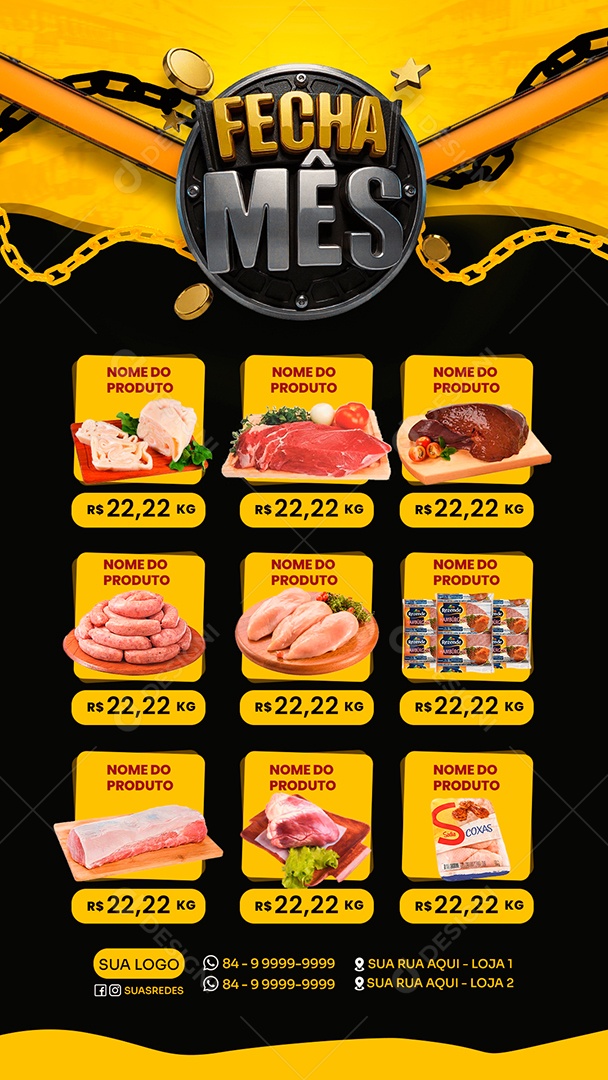 Story Fecha Mês Supermercado Açougue Carnes Social Media PSD Editável