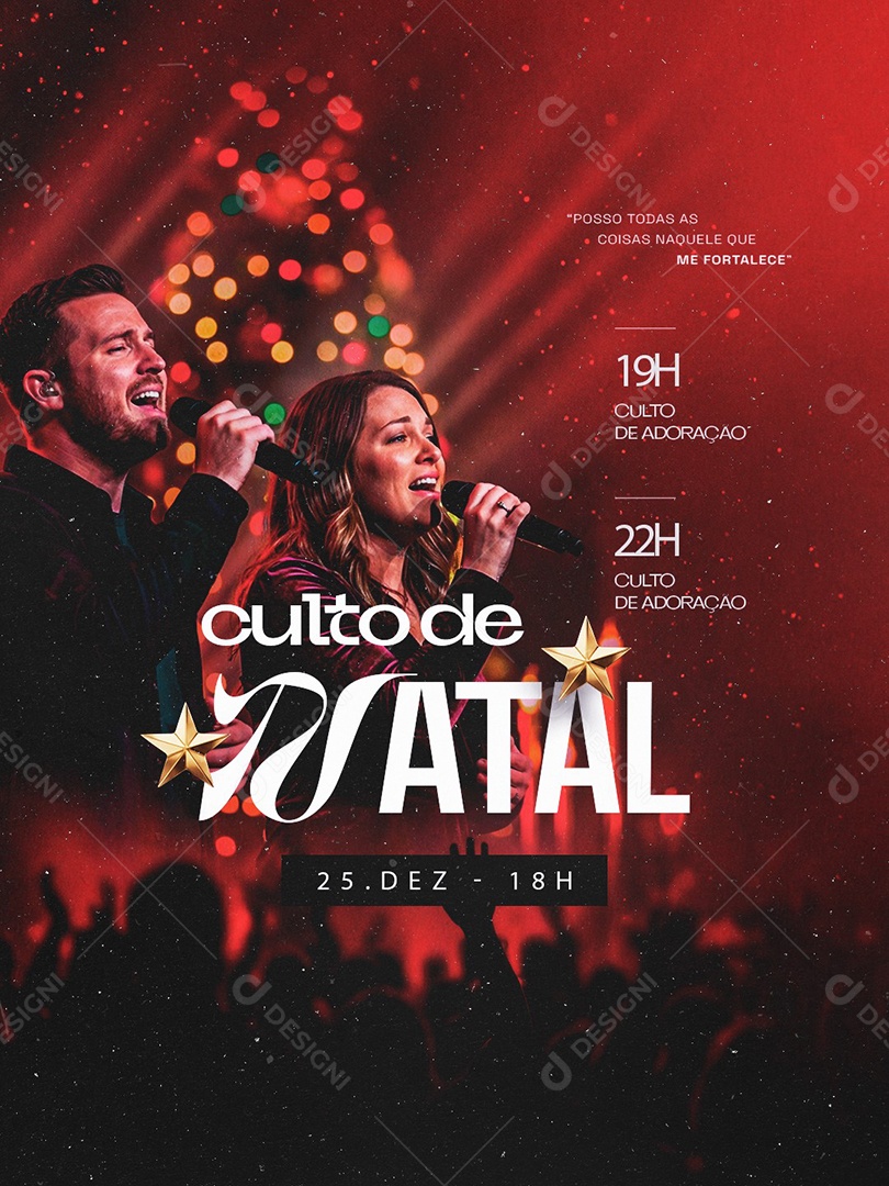 Flyer Gospel Culto de Natal 25 de Dezembro Social Media PSD Editável