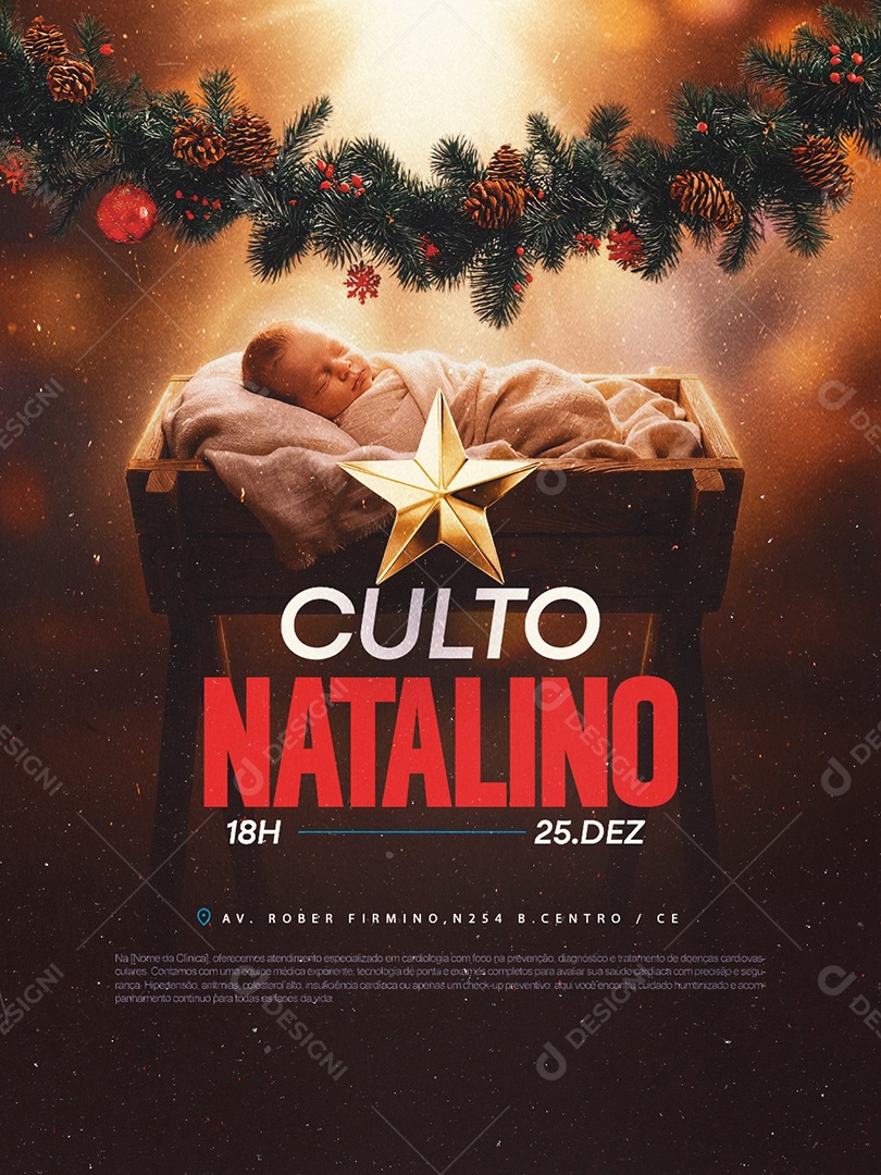 Flyer Gospel Culto Natalino 25 de Dezembro Social Media PSD Editável