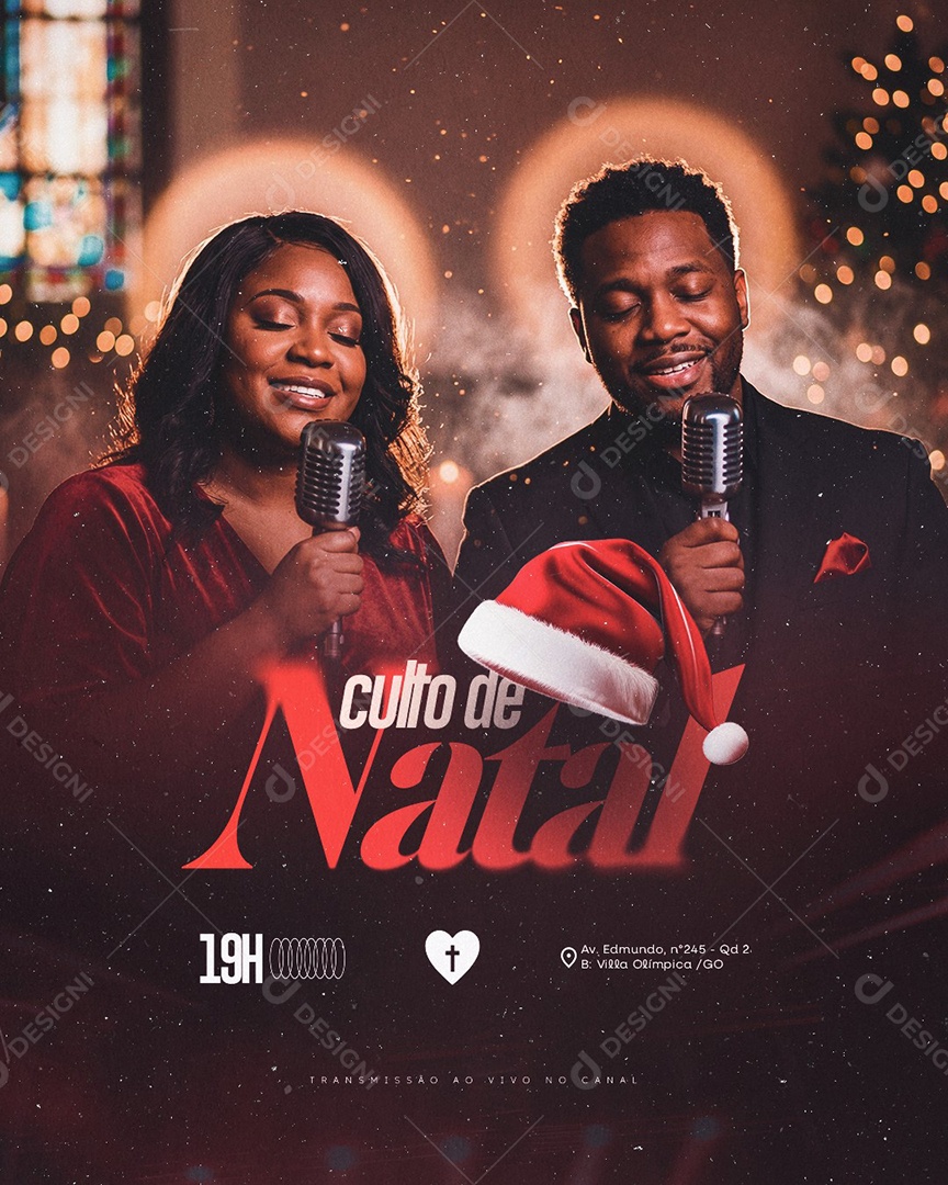 Flyer Gospel Culto de Natal 25 de Dezembro Social Media PSD Editável