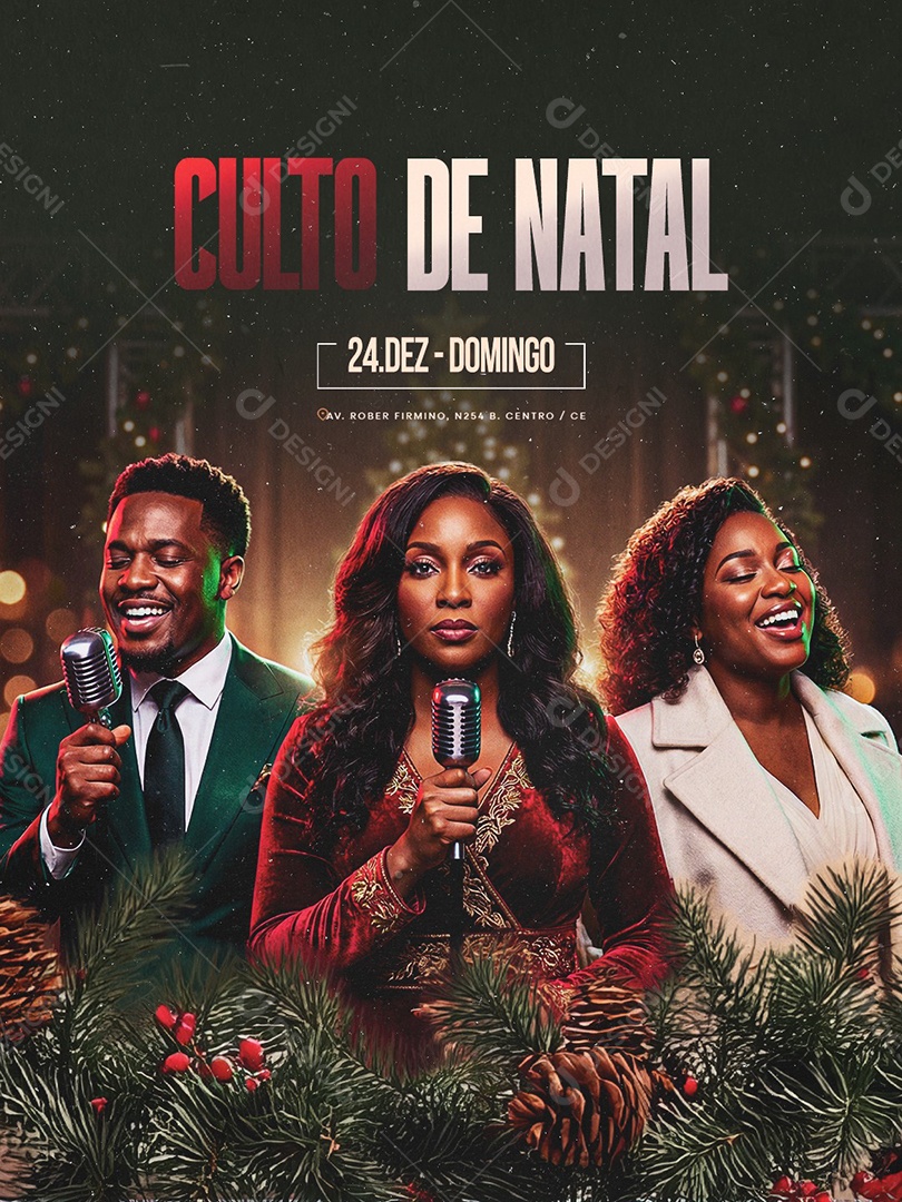 Flyer Gospel Culto de Natal 24 de Dezembro Social Media PSD Editável