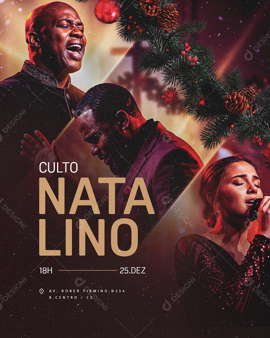 Flyer Gospel Culto Natalino 25 de Dezembro Social Media PSD Editável