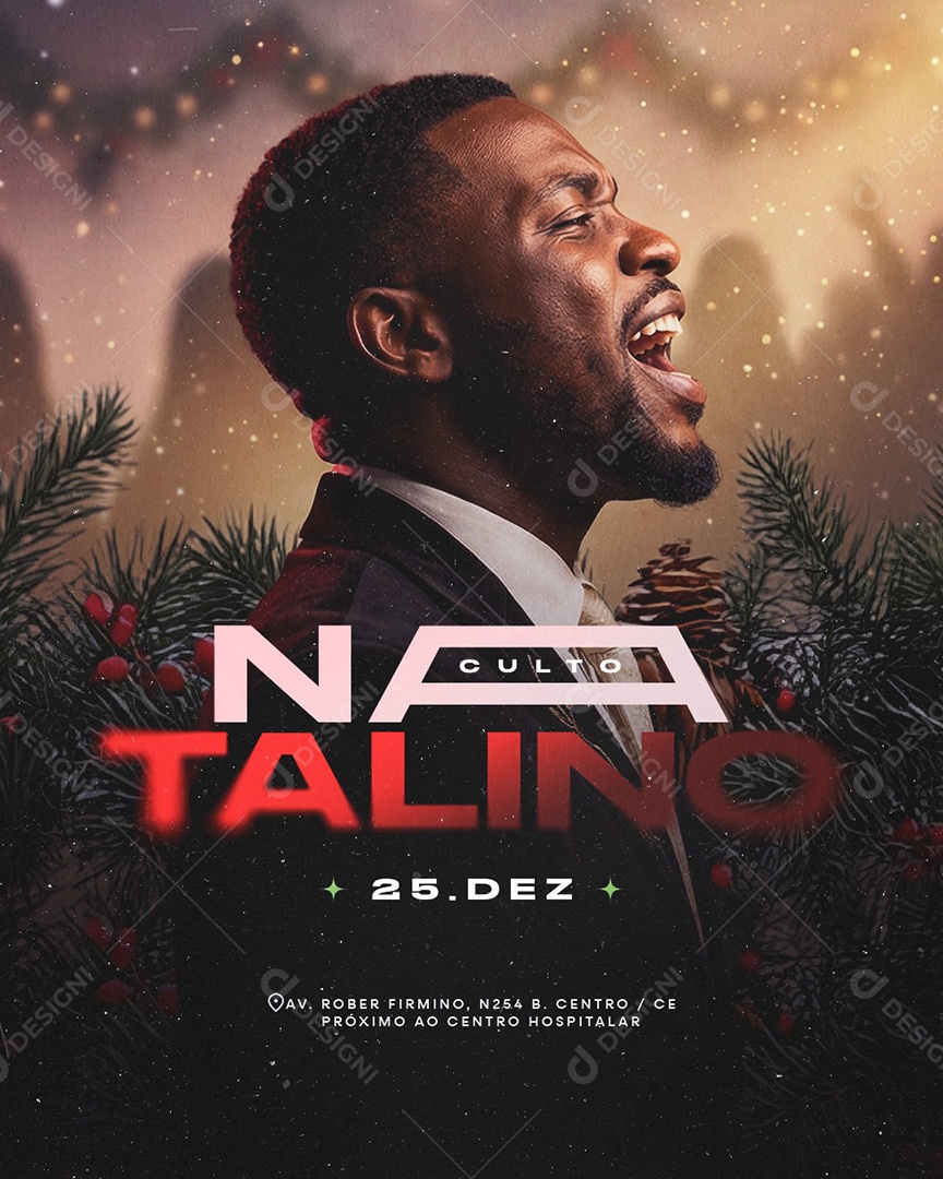 Flyer Gospel Culto Natalino 25 de Dezembro Social Media PSD Editável