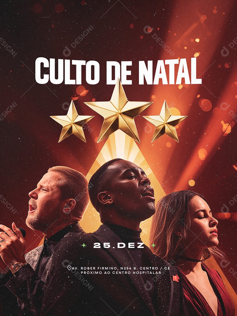 Flyer Gospel Culto de Natal 25 de Dezembro Social Media PSD Editável