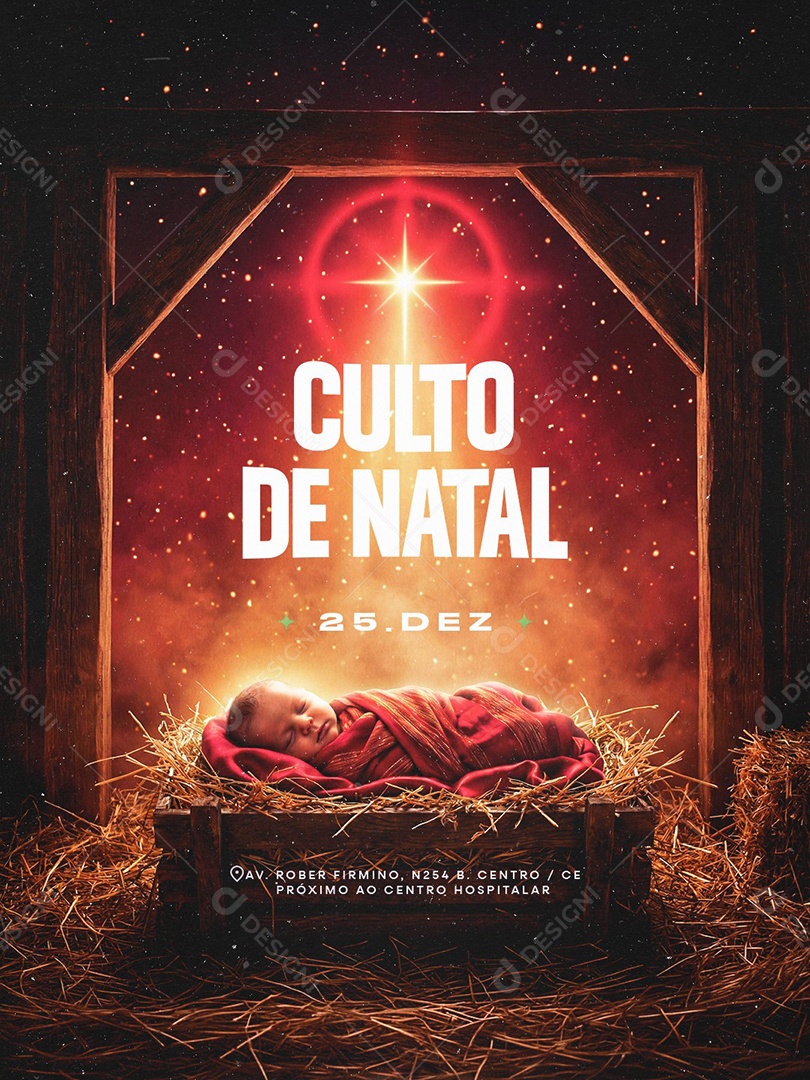 Flyer Gospel Culto de Natal 25 de Dezembro Social Media PSD Editável