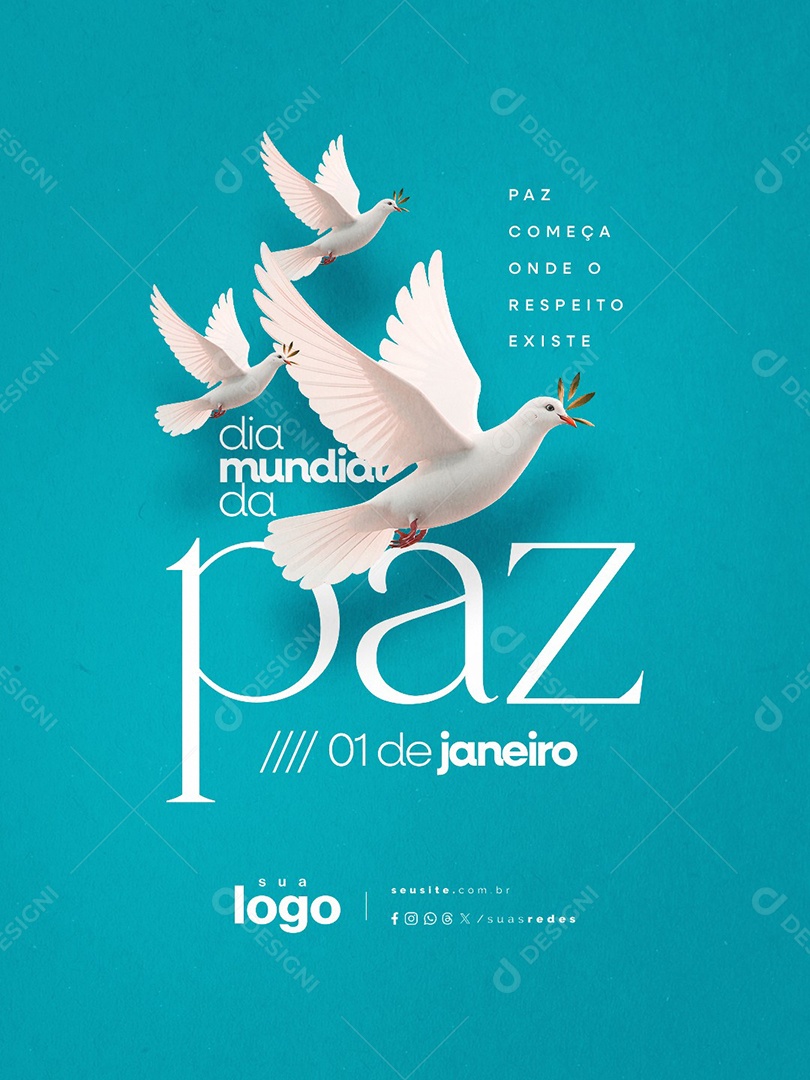 Dia Mundial da Paz 01 de Janeiro Social Media PSD Editável