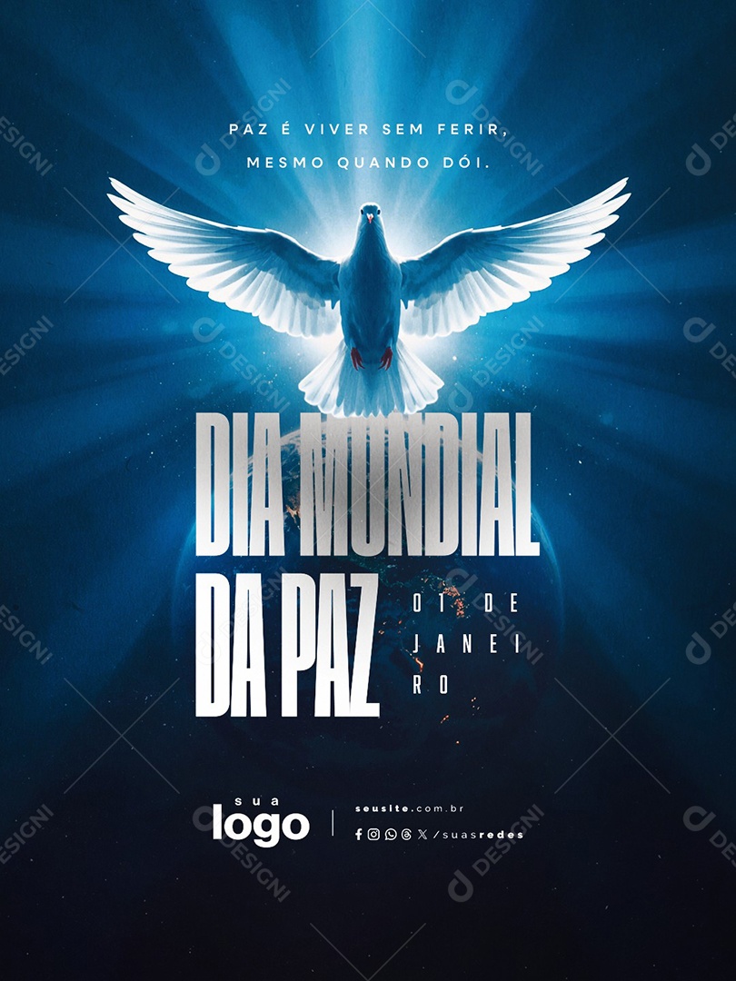 Dia Mundial da Paz 01 de Janeiro Paz é Viver Sem Ferir Social Media PSD Editável