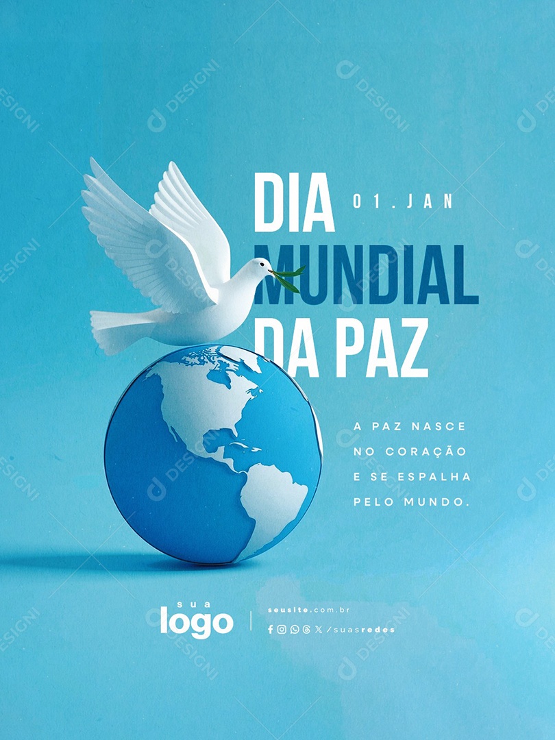 Dia Mundial da Paz 01 de Janeiro Social Media PSD Editável