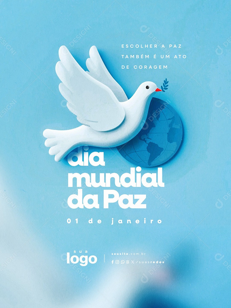 Dia Mundial da Paz 01 de Janeiro Escolher a  Paz Também é Um Ato de Coragem Social Media PSD Editável