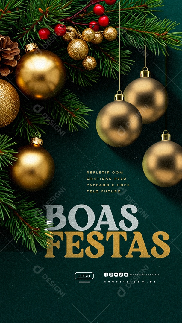 Story Boas Festas Refletir com Gratidão Pelo Passado Social Media PSD Editável