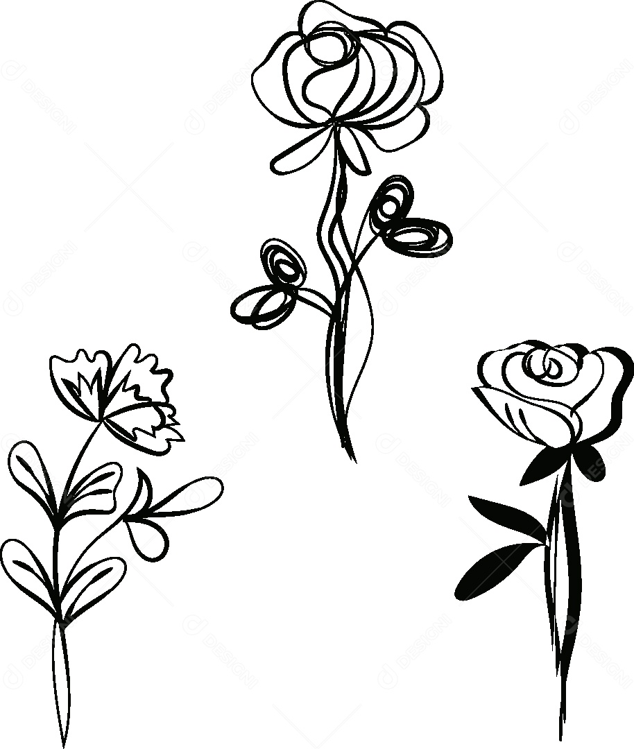 Desenho de Flores Feito a Mão Vetor EPS