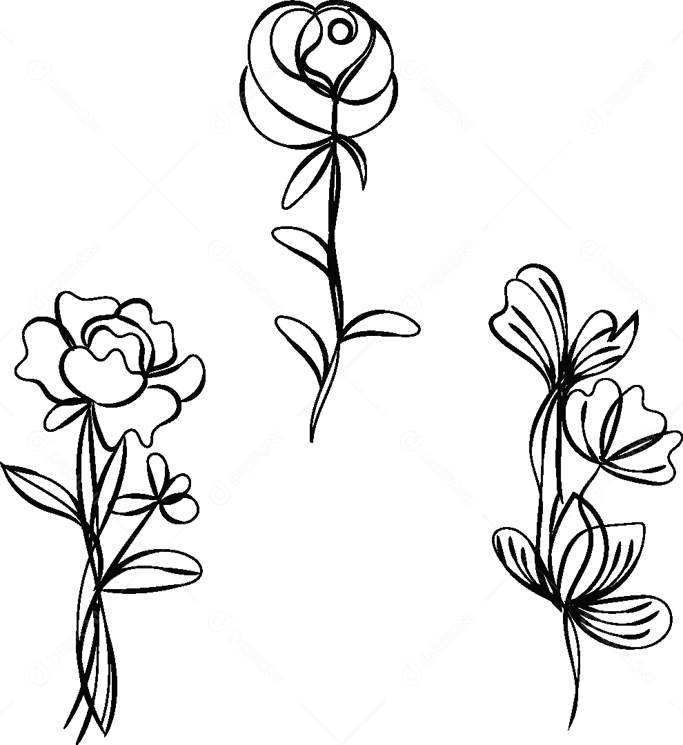 Desenho de Flores Feito a Mão Vetor EPS