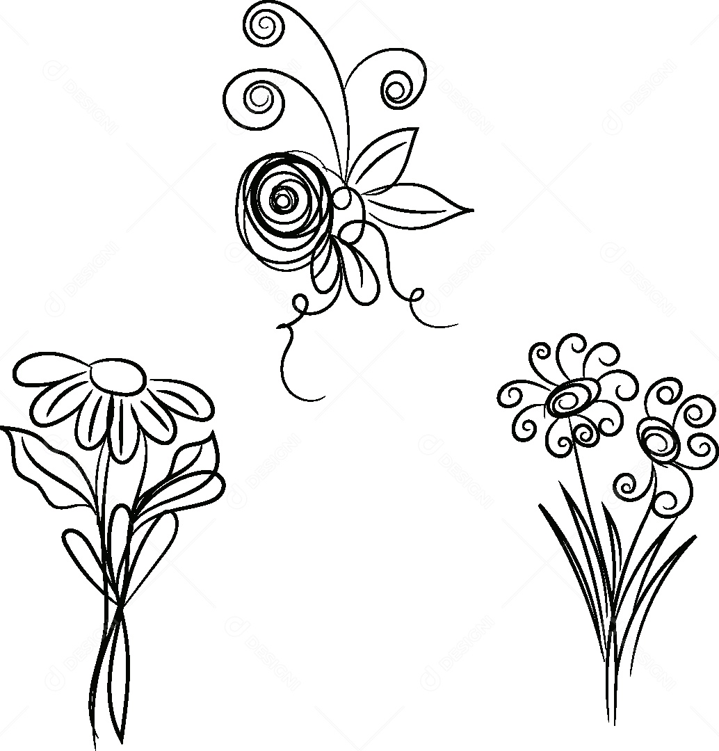 Desenho de Flores Feito a Mão Vetor EPS