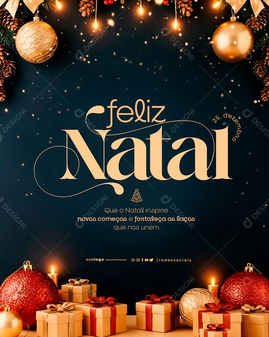 Feliz Natal 25 de Dezembro Social Media PSD Editável