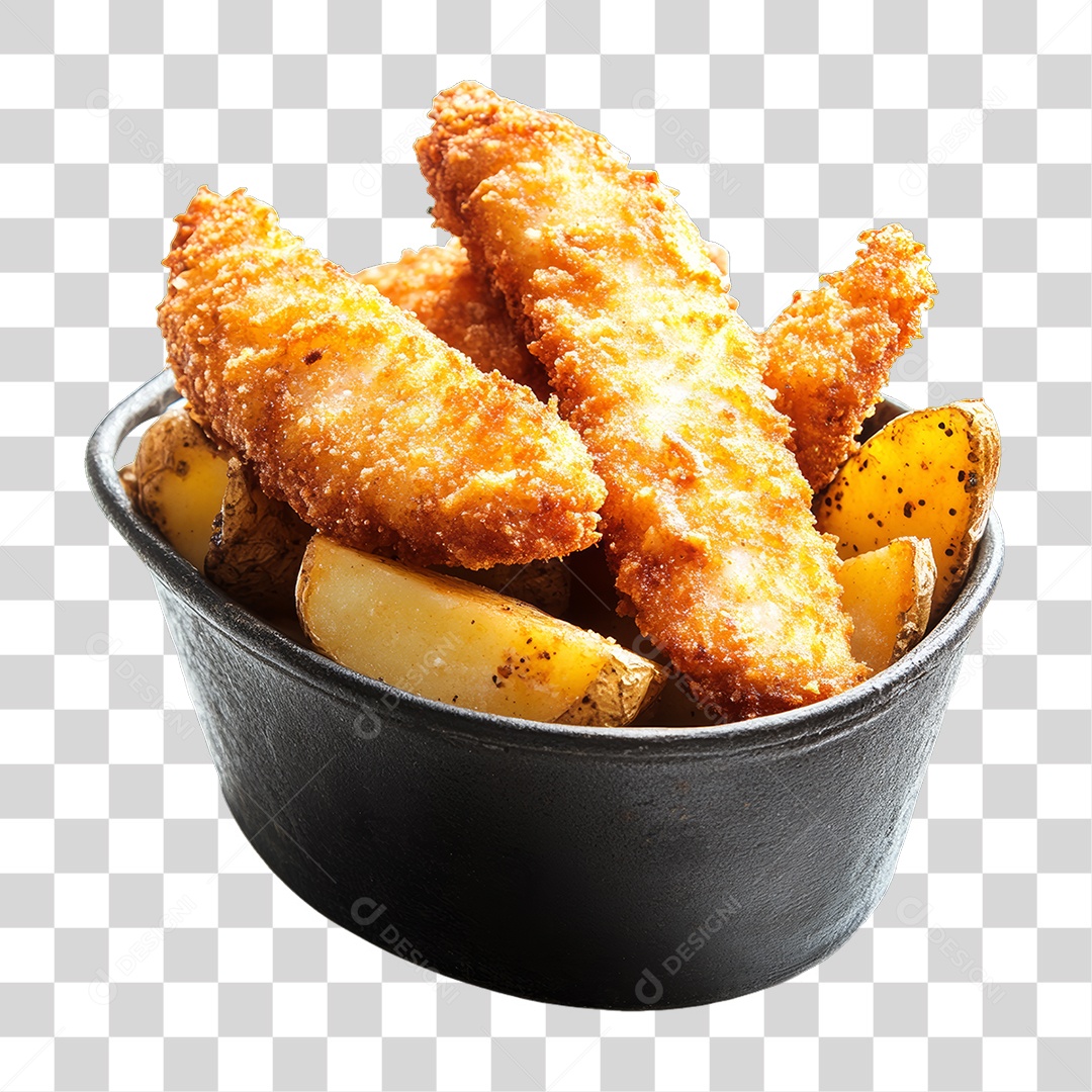 Porção de Peixe e Frango com Complementos PNG Transparente