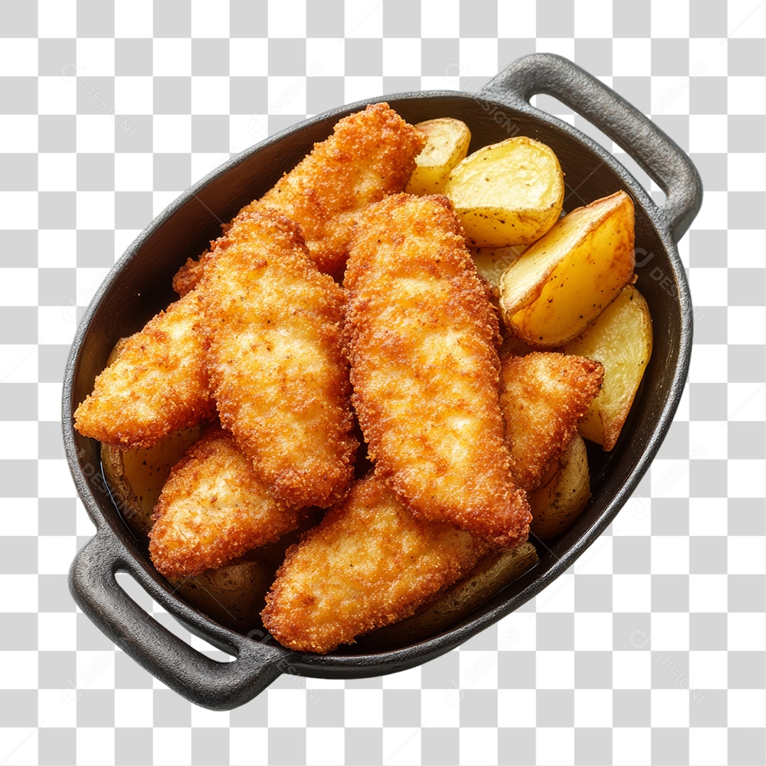 Porção de Peixe e Frango com Complementos PNG Transparente