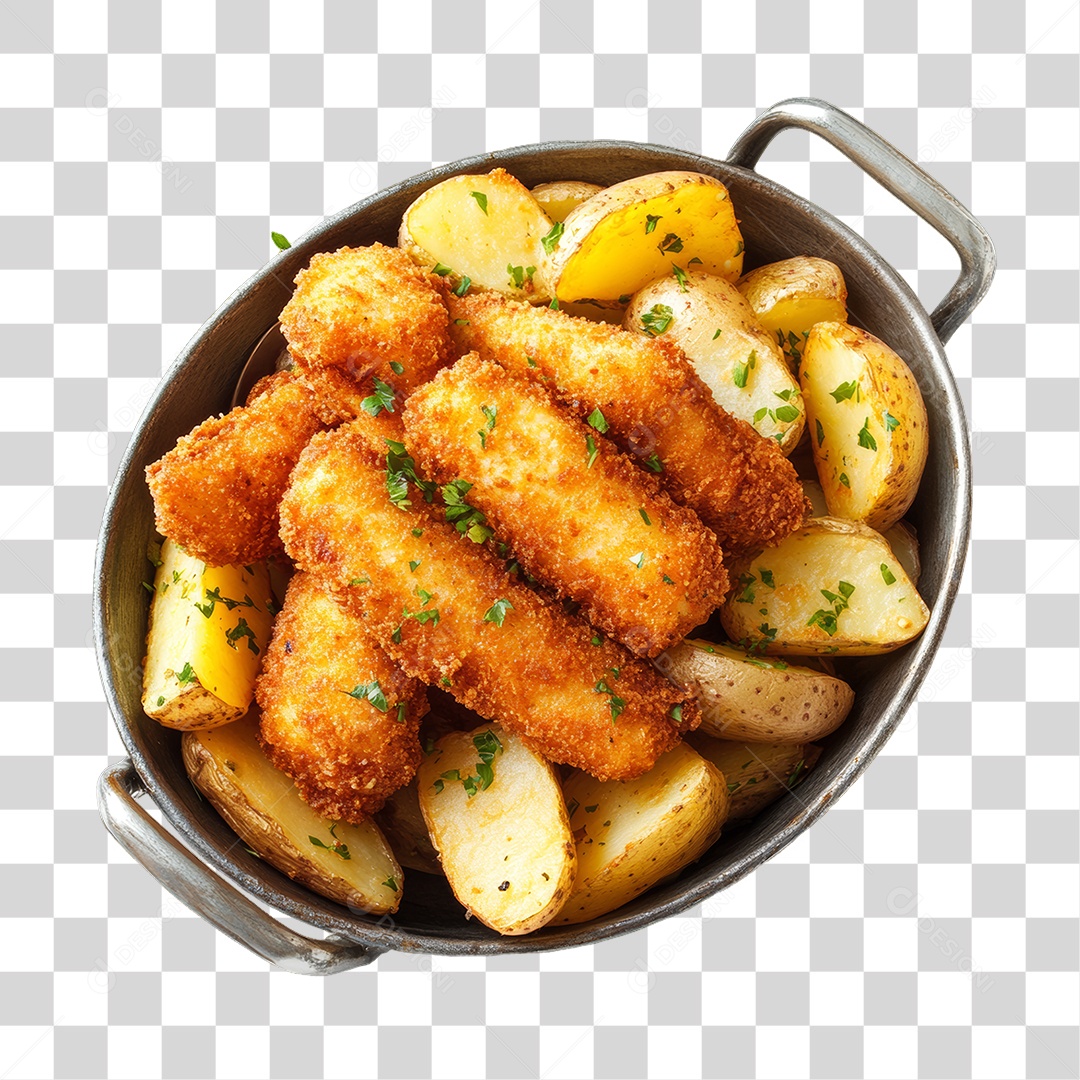 Porção de Peixe e Frango com Complementos PNG Transparente