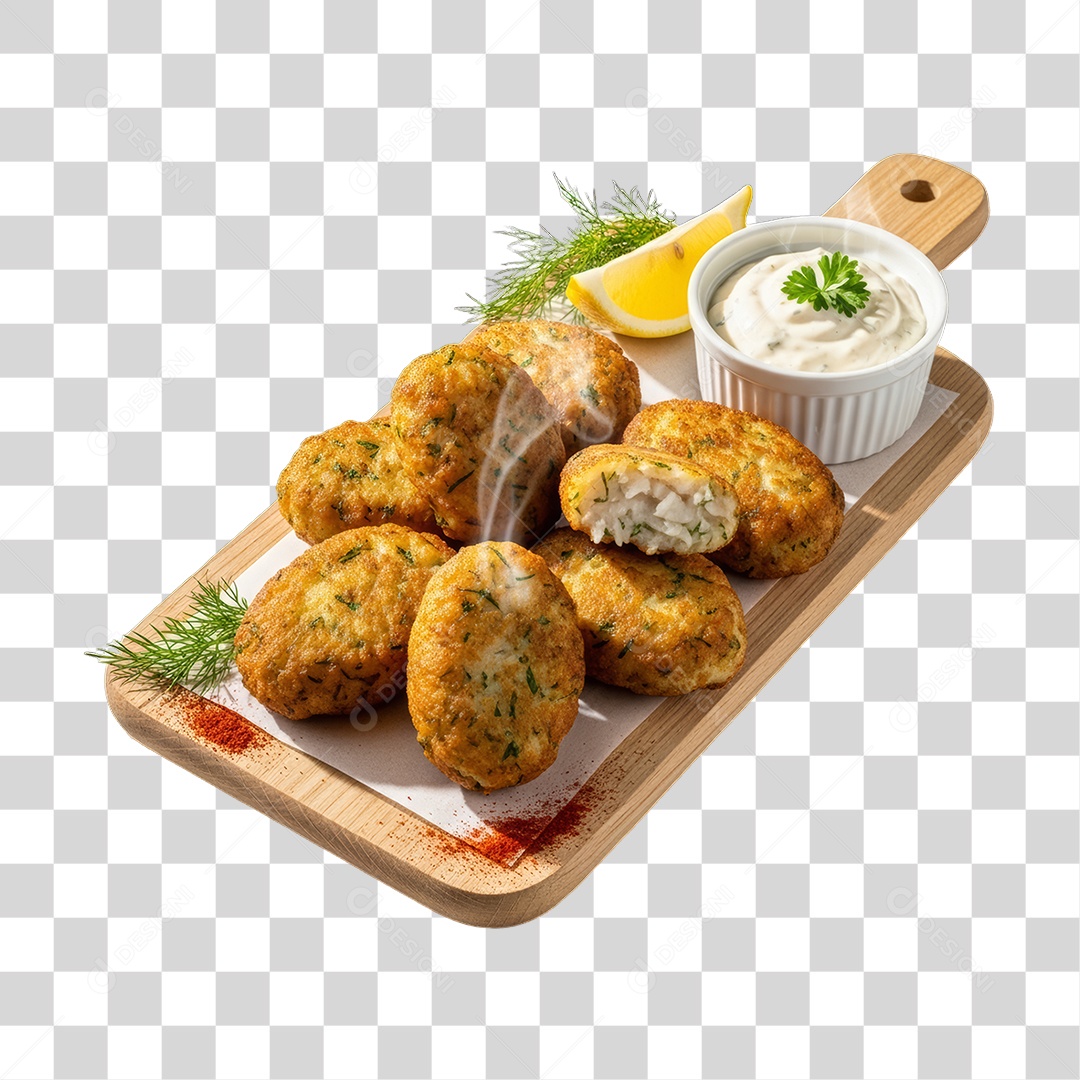 Porção de Peixe e Frango com Complementos PNG Transparente