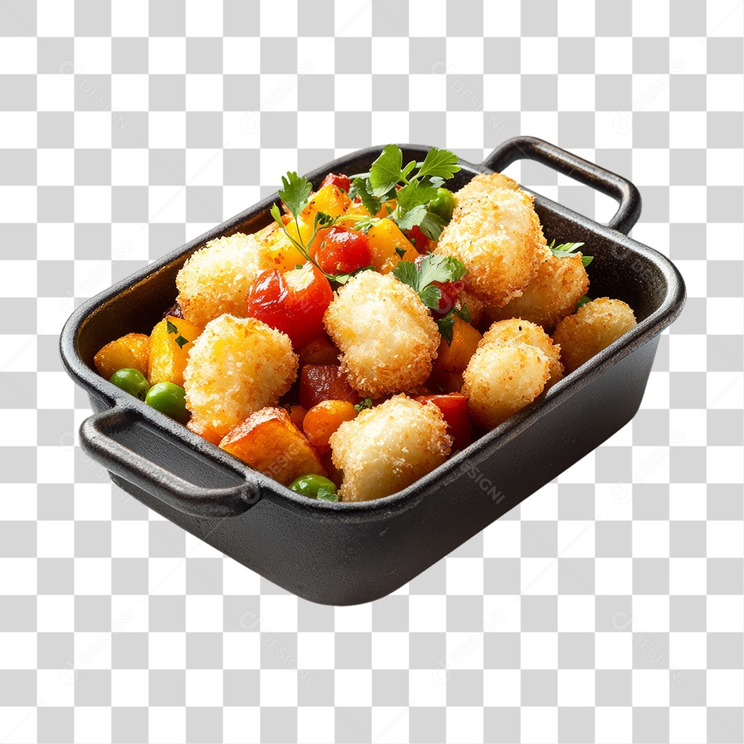 Porção de Peixe e Frango com Complementos PNG Transparente