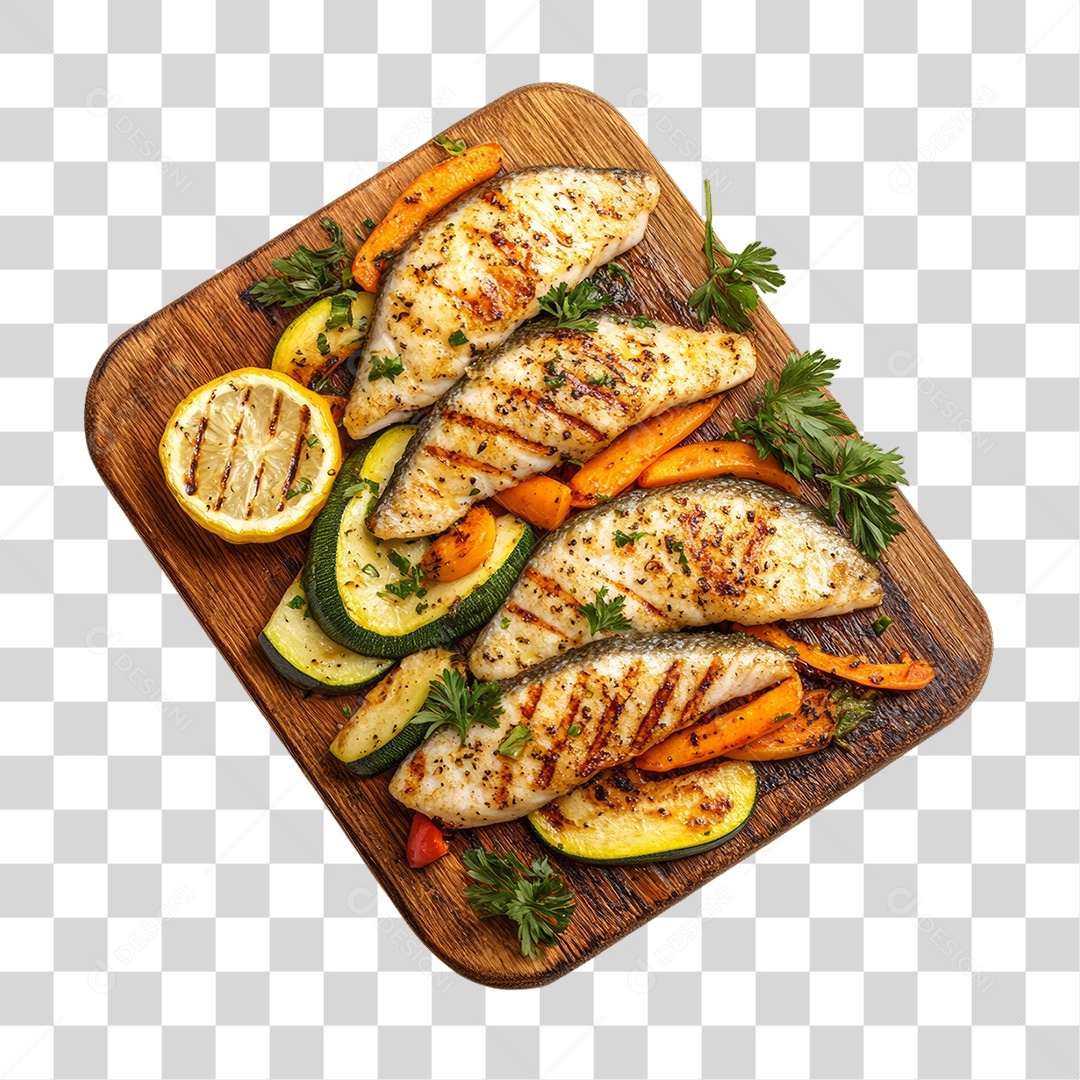 Porção de Peixe e Frango com Complementos PNG Transparente