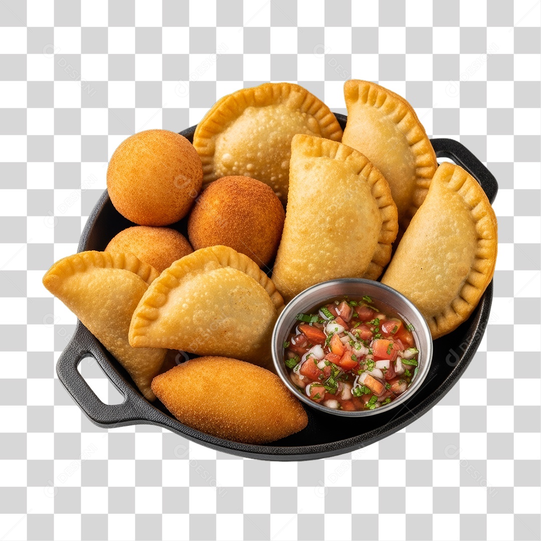 Porção de Pasteis com Complementos PNG Transparente