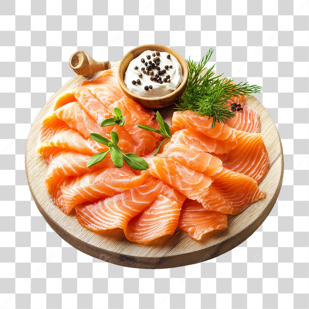 Porção de Filé de Peixe Cru com Complementos PNG Transparente