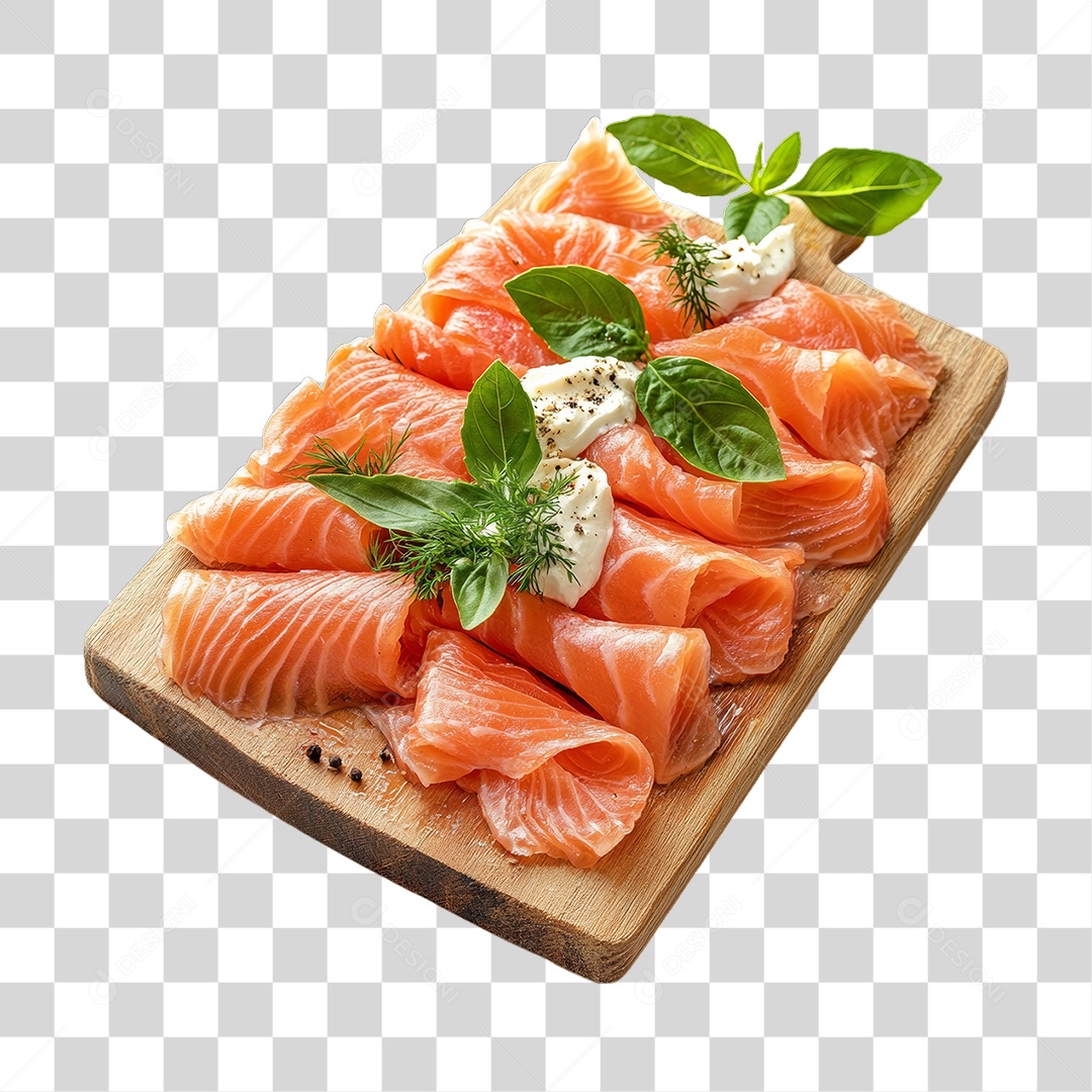 Porção de Filé de Peixe Cru com Complementos PNG Transparente