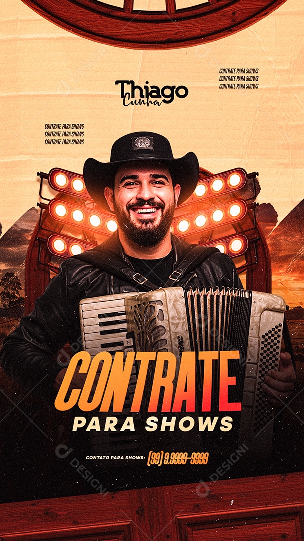 Story Flyer Próximos Shows Contrate para Shows Thiago Cunha Social Media PSD Editável