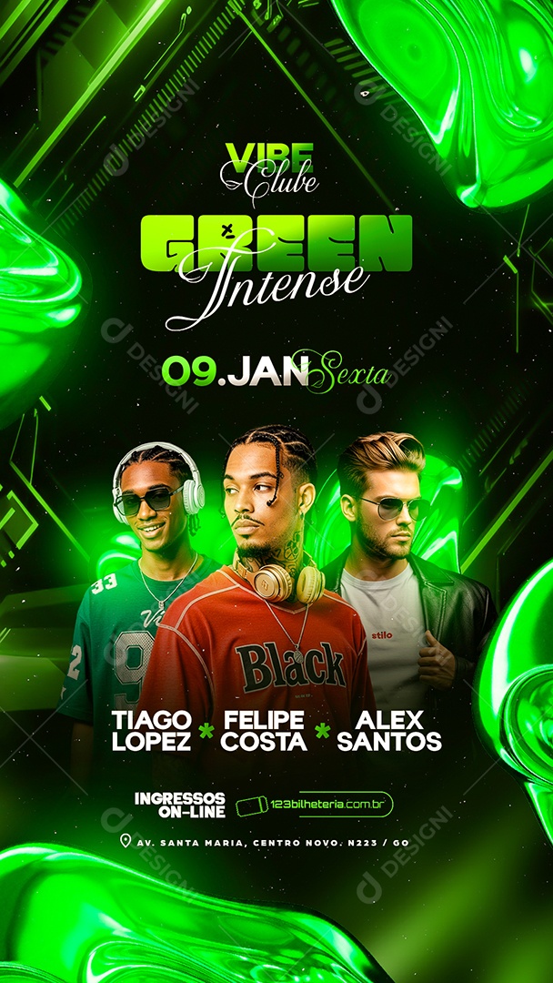 Story Flyer Próximos Shows Green Intense Social Media PSD Editável