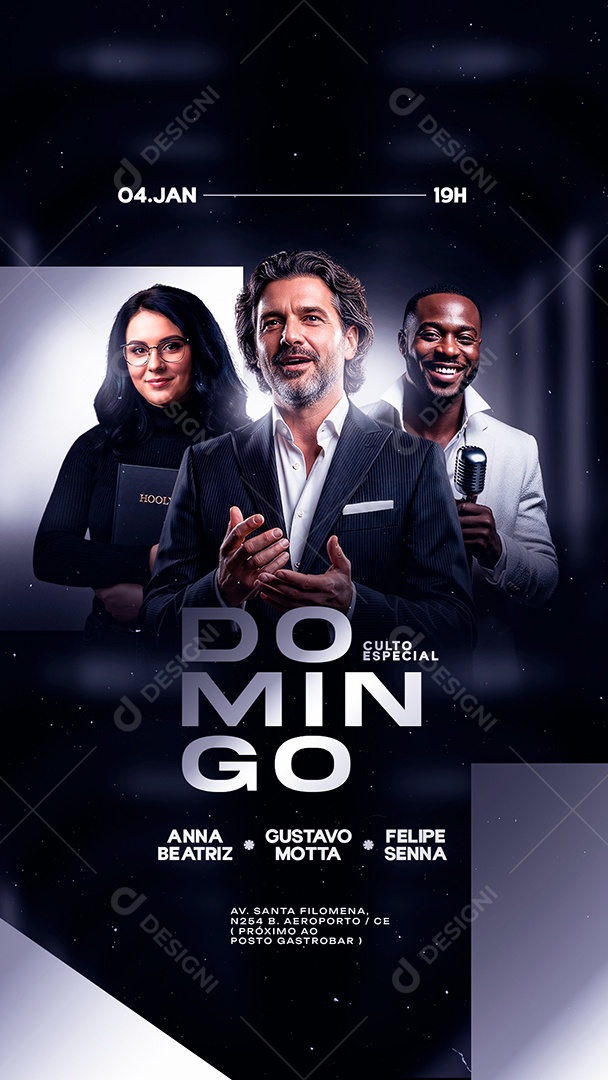 Story Flyer Gospel Culto Especial Domingo Social Media PSD Editável