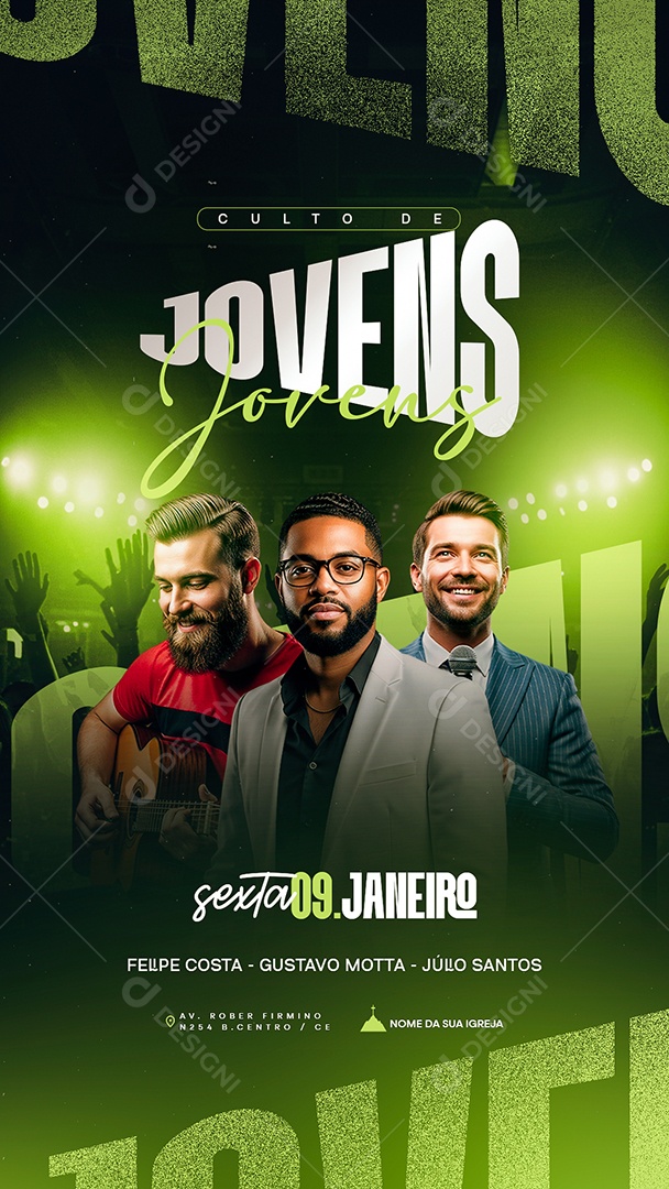 Story Flyer Gospel Culto de Jovens Social Media PSD Editável