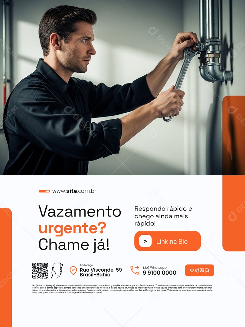 Encanador Vazamento Urgente Chame Já Social Media PSD Editável
