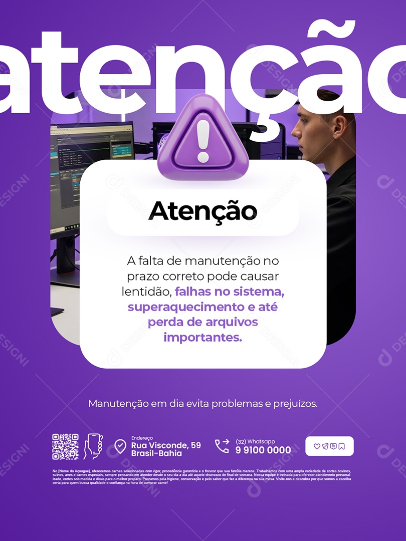 Manutenção Computador Atenção Falhas no Sistema Social Media PSD Editável