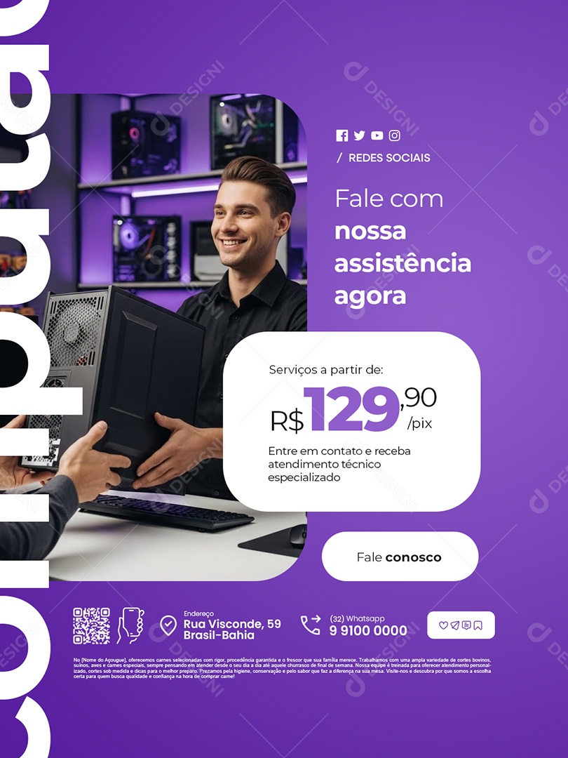 Manutenção Computador Fale com Nossa Assistência Agora Social Media PSD Editável