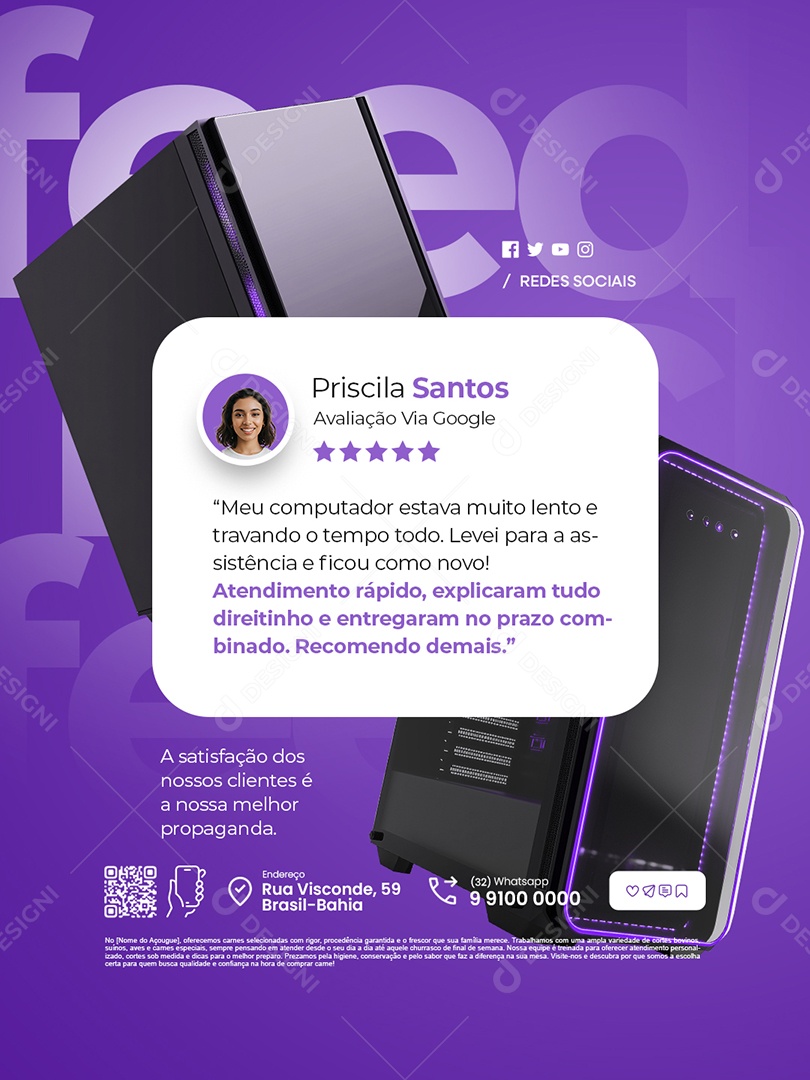 Manutenção Computador Feedback Atendimento Rápido Social Media PSD Editável
