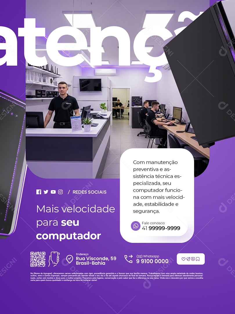 Manutenção Computador Atenção Mais Velocidade Social Media PSD Editável