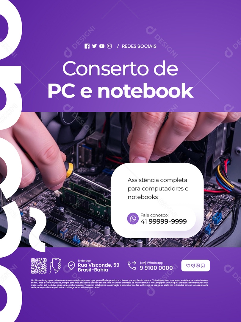 Manutenção Computador Conserto de PC e Notebook Social Media PSD Editável
