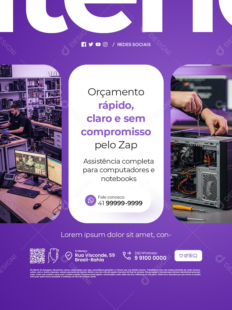 Manutenção Computador Orçamento Rápido Social Media PSD Editável