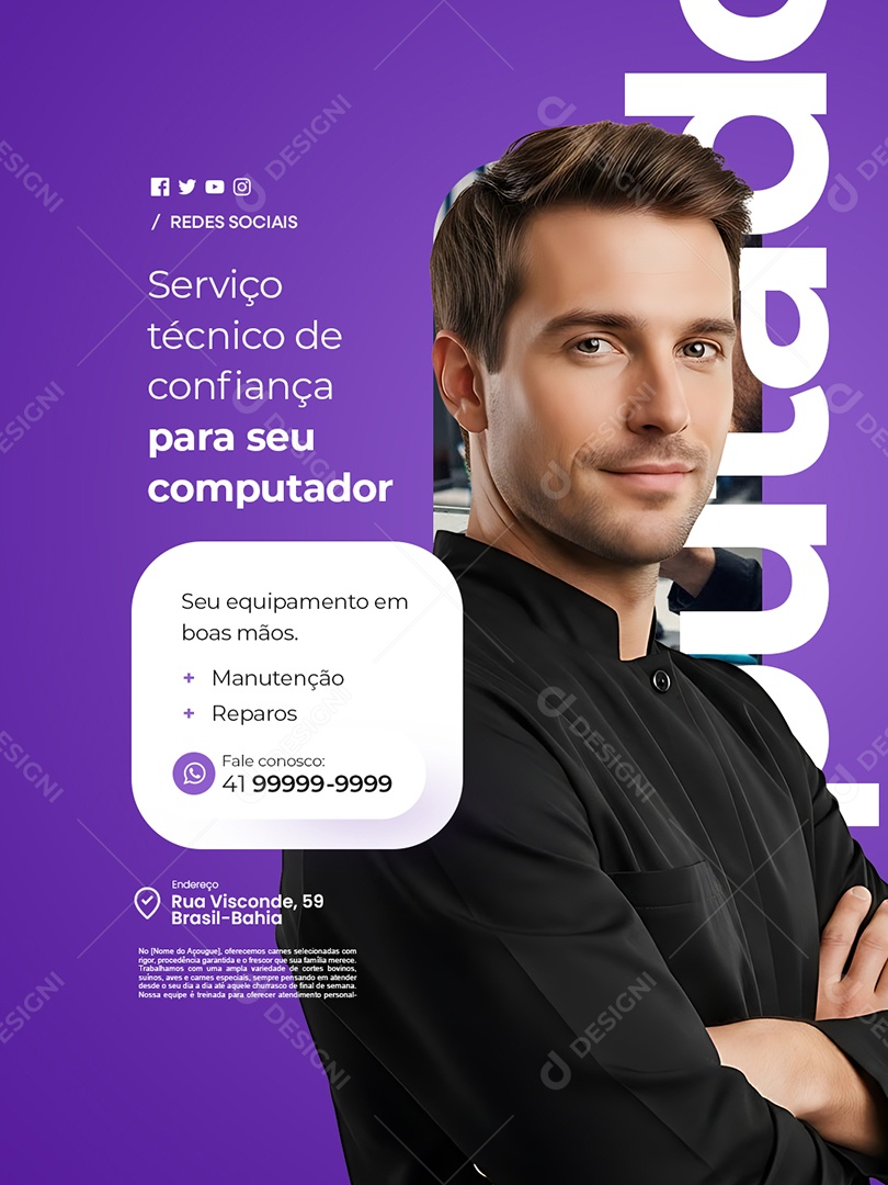 Manutenção Computador Serviço Técnico de Confiança Social Media PSD Editável