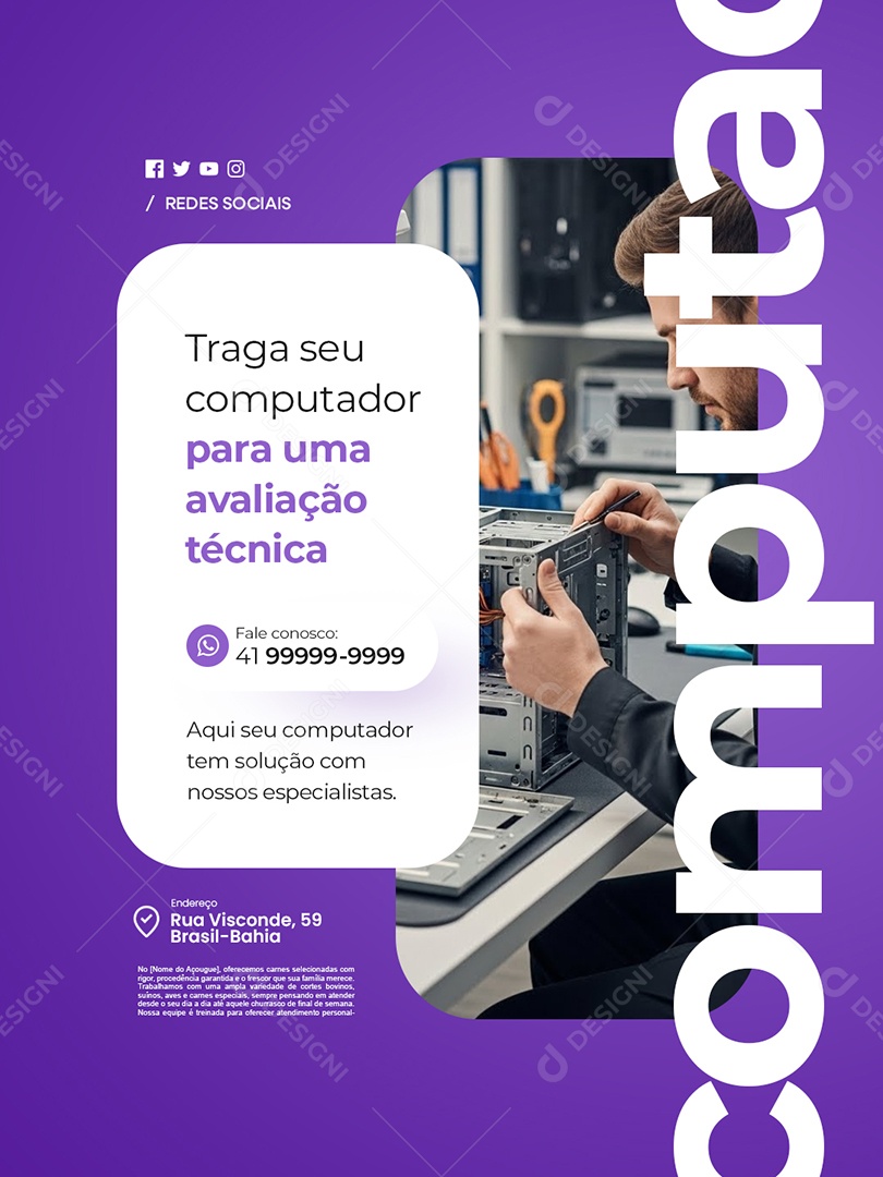 Manutenção Computador Traga Seu Computador para Uma Avaliação Técnica Social Media PSD Editável