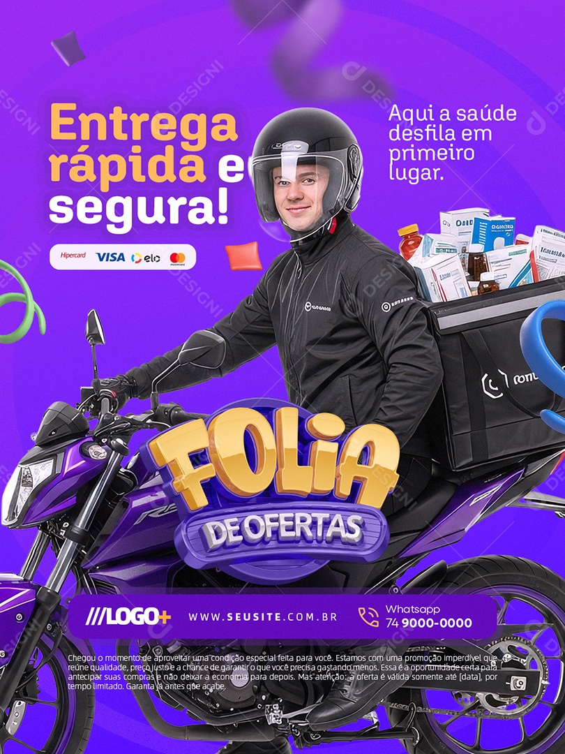Farmácia Folia de Ofertas Entrega Rápida e Segura Social Media PSD Editável