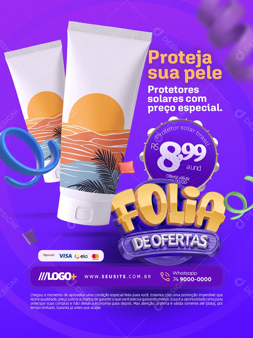Farmácia Folia de Ofertas Proteja Sua Pele Social Media PSD Editável