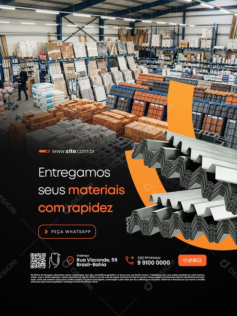 Material Construção Entregamos Seus Materiais com Rapidez Social Media PSD Editável