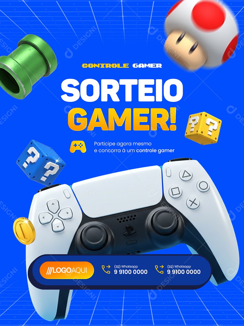 Loja Games Controle Gamer Sorteio Gamer Social Media PSD Editável