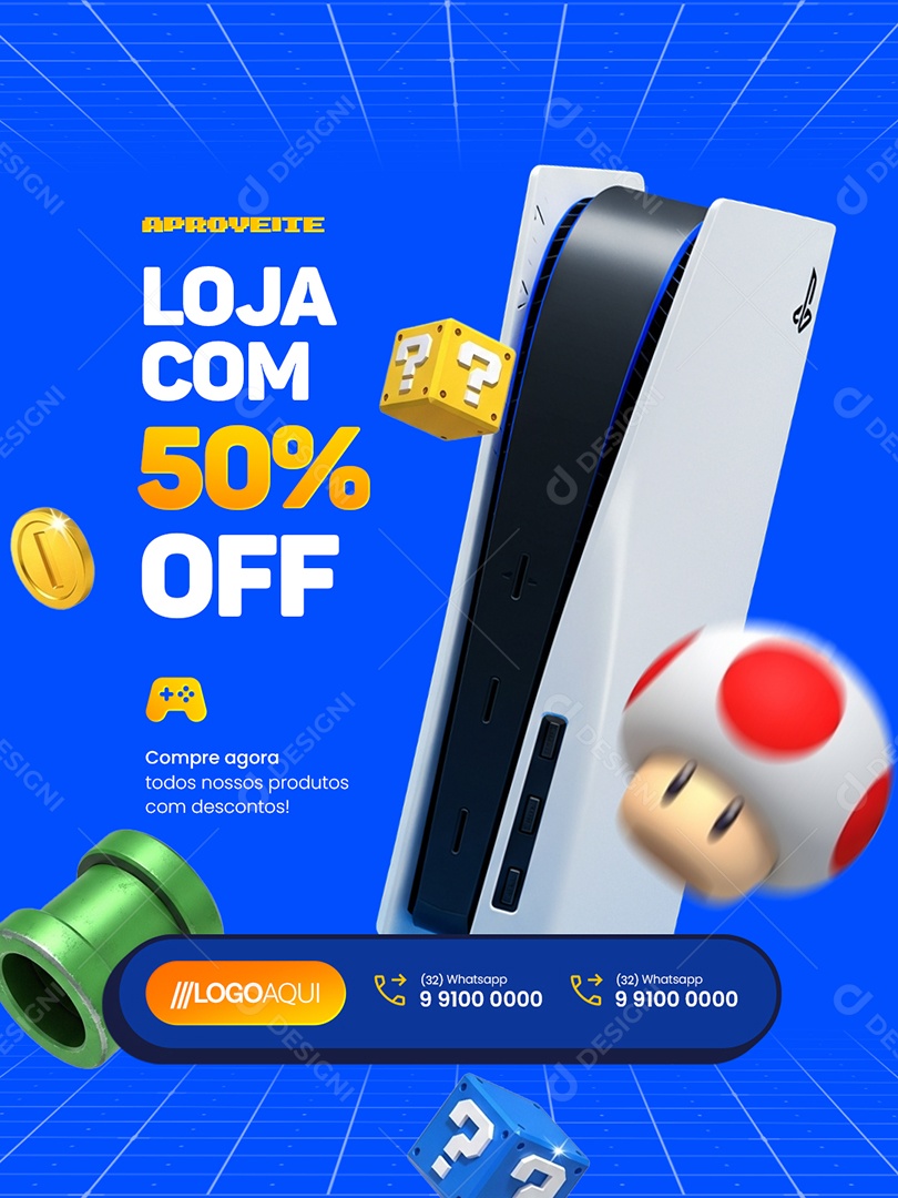 Loja Games Aproveite Loja com 50% Off Social Media PSD Editável