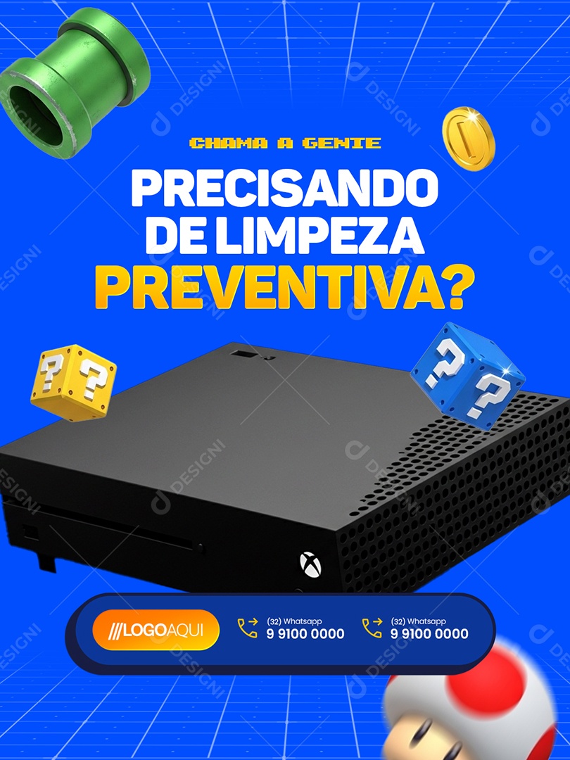 Loja Games Chama a Gente Precisando de Limpeza Preventiva Social Media PSD Editável