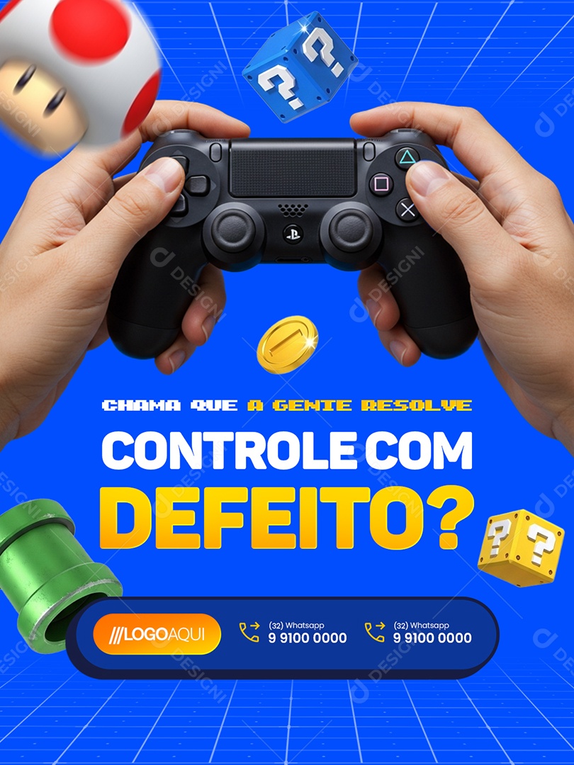 Loja Games Chama Que a Gente Resolve Controle com Defeito Social Media PSD Editável