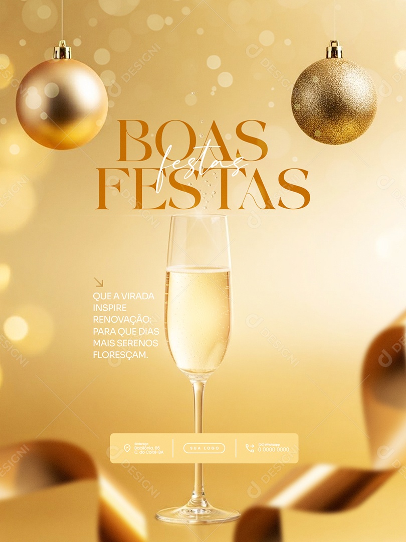 Flyer Feliz Ano Novo 2026 Feed Cheio de Boas Energias Social Media PSD Editável