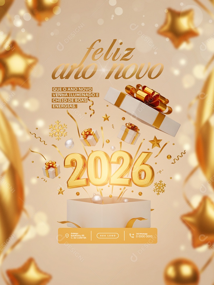Flyer Feliz Ano Novo 2026 Feed Desejamos Social Media PSD Editável